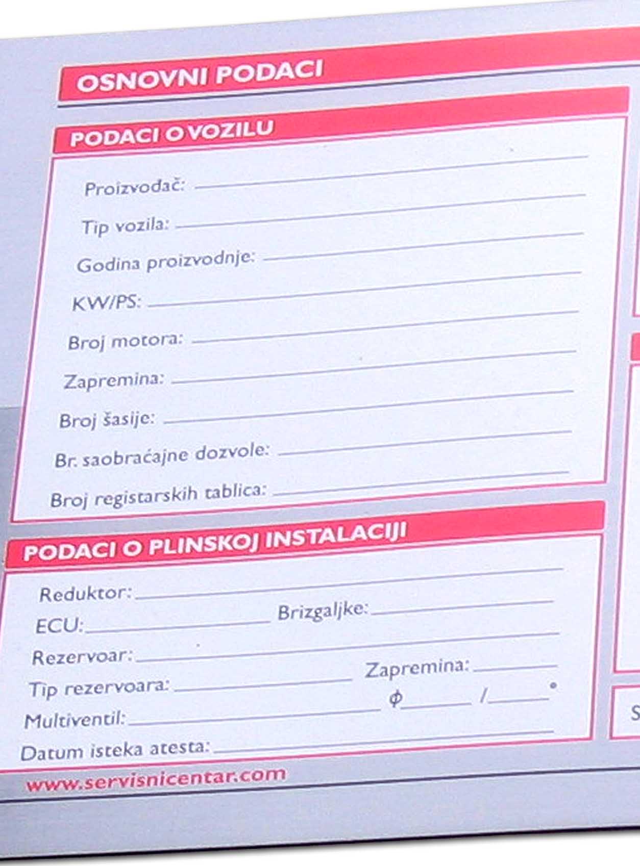 Podaci o vozilu i plinskoj instalaciji